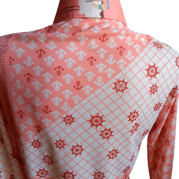 Women's 11 Vintage 1970's Disco Blouse Top JC Penney Shirt Nautical Acetate Pink - Picture 4 of 10